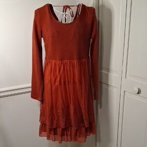 A'Reve Rust Long-Sleeve Casual Dress